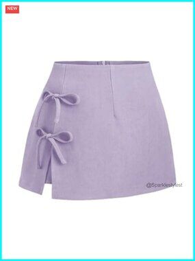 Mini Skirt Bow Knot Side Split Zip Up A-Line Shorts Skorts